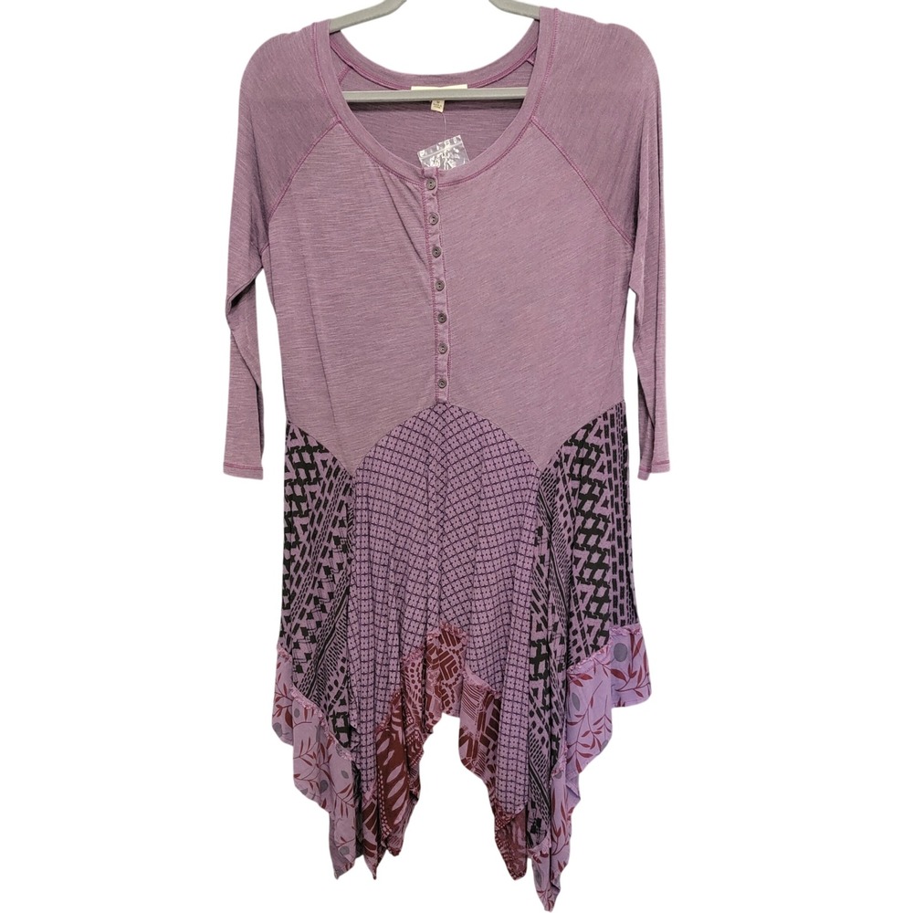 Indigo Thread Co Tunic Women Medium Purple Henley‎ Sharkbite Boho